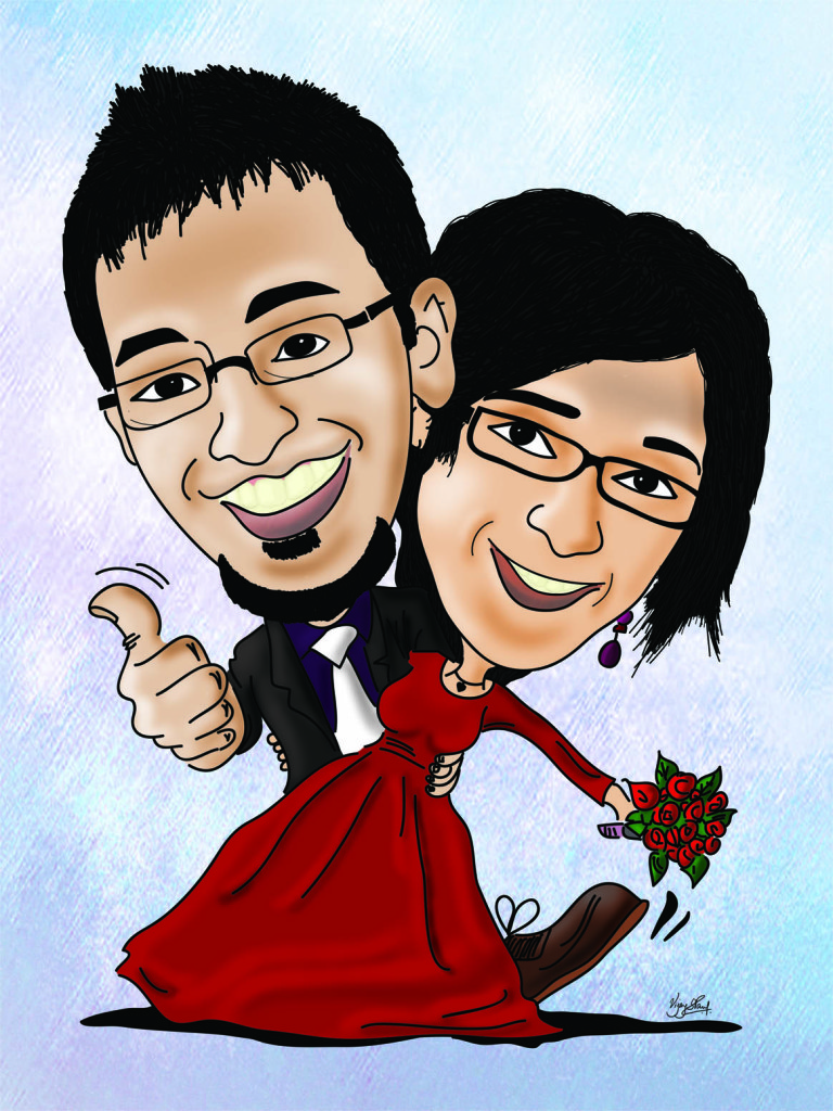 Rohit Aswini Wedding Couple Caricature